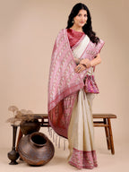 Shree Shyam Fashion Radiant Cream Silk Saree with Pink & Blue Floral Pattern - Perfect for Weddings & Festive Glamour