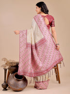 Shree Shyam Fashion Radiant Cream Silk Saree with Pink & Blue Floral Pattern - Perfect for Weddings & Festive Glamour