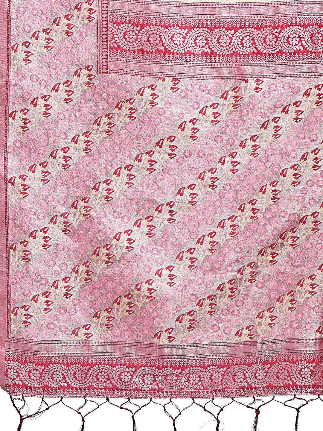 Shree Shyam Fashion Radiant Cream Silk Saree with Pink & Blue Floral Pattern - Perfect for Weddings & Festive Glamour