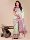 Shree Shyam Fashion Radiant Light Green Silk Saree with Pink & Blue Floral Pattern - Perfect for Weddings & Festive Glamour