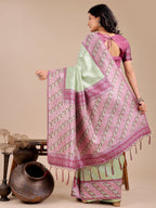 Shree Shyam Fashion Radiant Light Green Silk Saree with Pink & Blue Floral Pattern - Perfect for Weddings & Festive Glamour