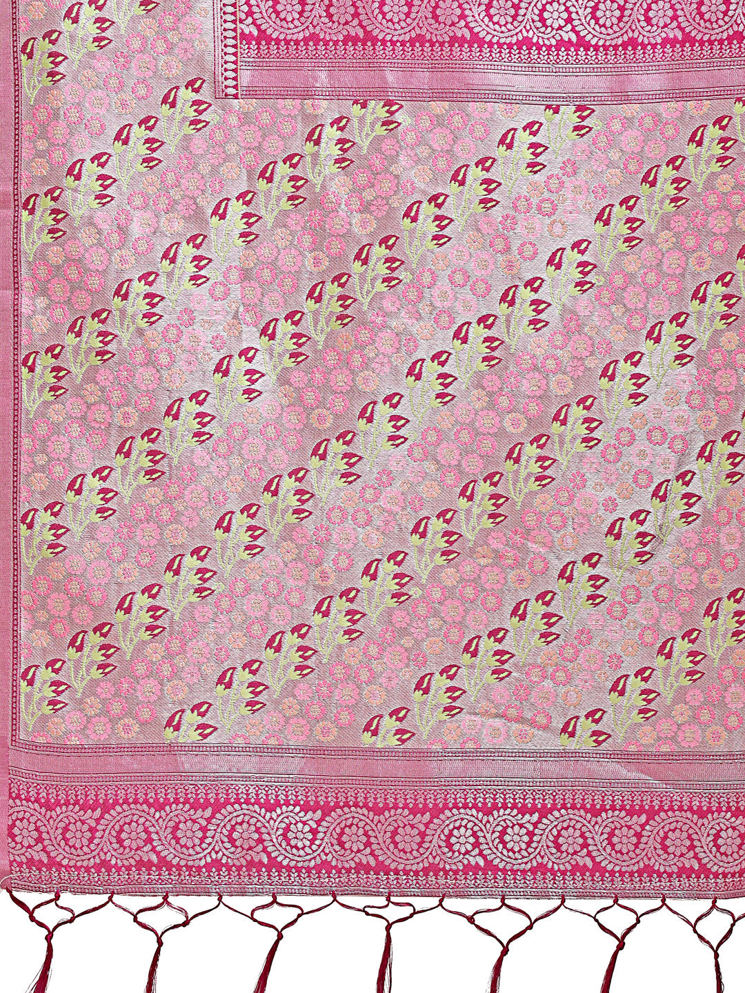 Shree Shyam Fashion Radiant Light Green Silk Saree with Pink & Blue Floral Pattern - Perfect for Weddings & Festive Glamour