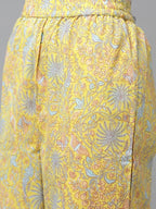 Yufta Yellow and Blue printed kurta with Trouser and Dupatta