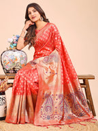 Shree Shyam Fashion Grace in Every Thread - Peach & Beige Linen Cotton Saree with Royal Paisley Charm