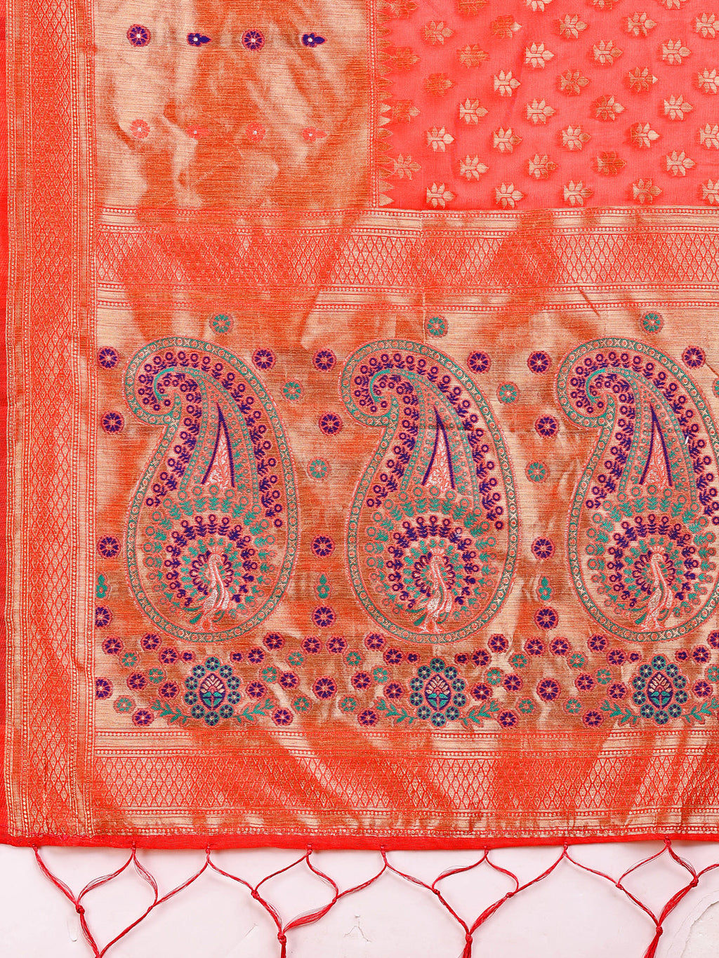 Shree Shyam Fashion Grace in Every Thread - Peach & Beige Linen Cotton Saree with Royal Paisley Charm