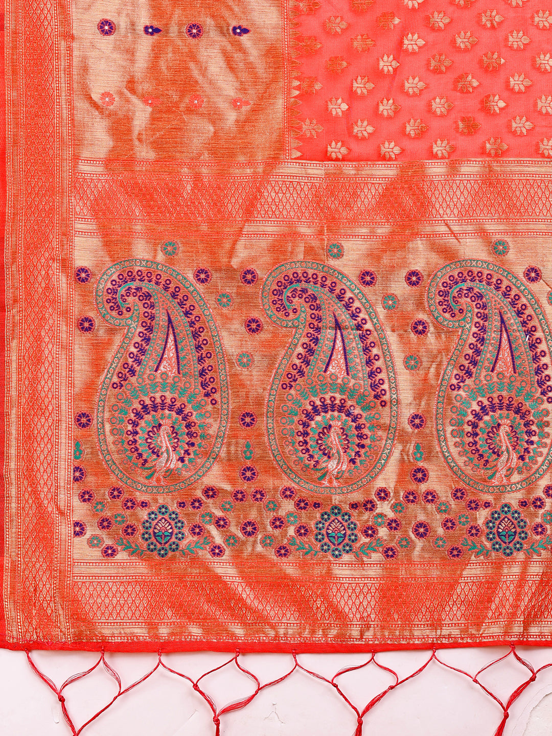Shree Shyam Fashion Grace in Every Thread - Peach & Beige Linen Cotton Saree with Royal Paisley Charm
