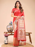 Shree Shyam Fashion Grace in Every Thread - Red & Beige Linen Cotton Saree with Royal Paisley Charm