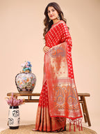 Shree Shyam Fashion Grace in Every Thread - Red & Beige Linen Cotton Saree with Royal Paisley Charm