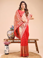 Shree Shyam Fashion Grace in Every Thread - Red & Beige Linen Cotton Saree with Royal Paisley Charm