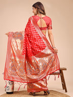 Shree Shyam Fashion Grace in Every Thread - Red & Beige Linen Cotton Saree with Royal Paisley Charm