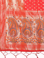 Shree Shyam Fashion Grace in Every Thread - Red & Beige Linen Cotton Saree with Royal Paisley Charm