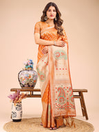 Shree Shyam Fashion Grace in Every Thread - Mustard & Beige Linen Cotton Saree with Royal Paisley Charm