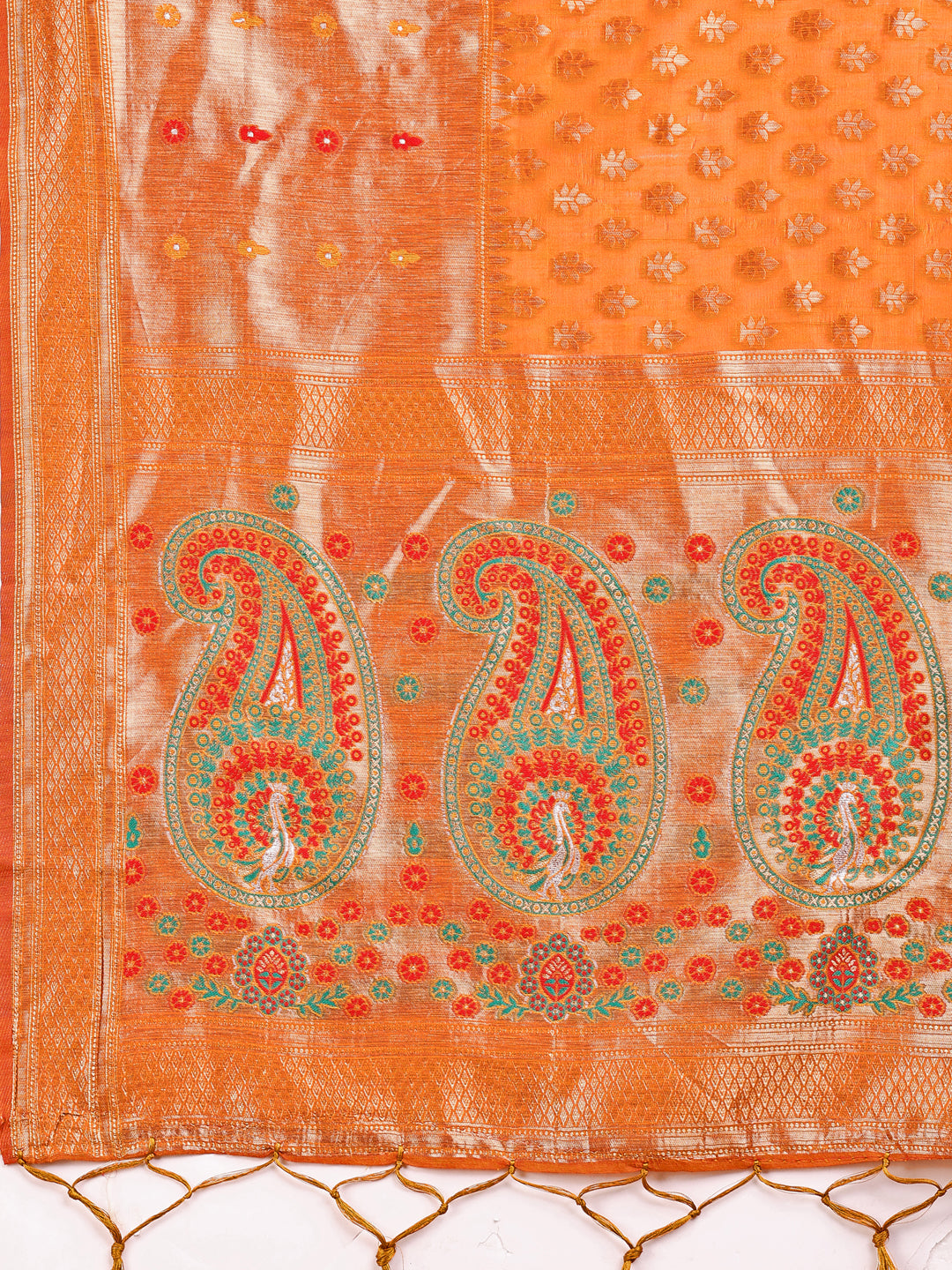 Shree Shyam Fashion Grace in Every Thread - Mustard & Beige Linen Cotton Saree with Royal Paisley Charm