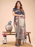 Shree Shyam Fashion Grace in Every Thread - Navy Blue & Beige Linen Cotton Saree with Royal Paisley Charm