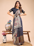 Shree Shyam Fashion Grace in Every Thread - Navy Blue & Beige Linen Cotton Saree with Royal Paisley Charm