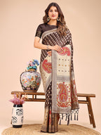 Shree Shyam Fashion Grace in Every Thread - Brown & Beige Linen Cotton Saree with Royal Paisley Charm