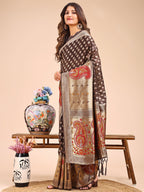 Shree Shyam Fashion Grace in Every Thread - Brown & Beige Linen Cotton Saree with Royal Paisley Charm