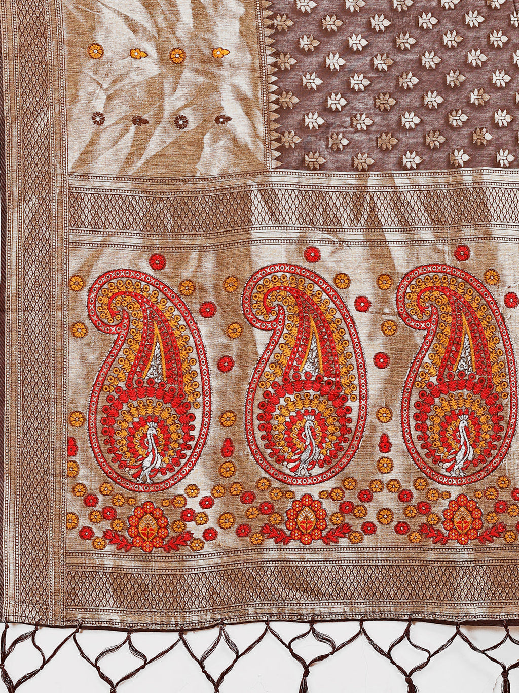 Shree Shyam Fashion Grace in Every Thread - Brown & Beige Linen Cotton Saree with Royal Paisley Charm