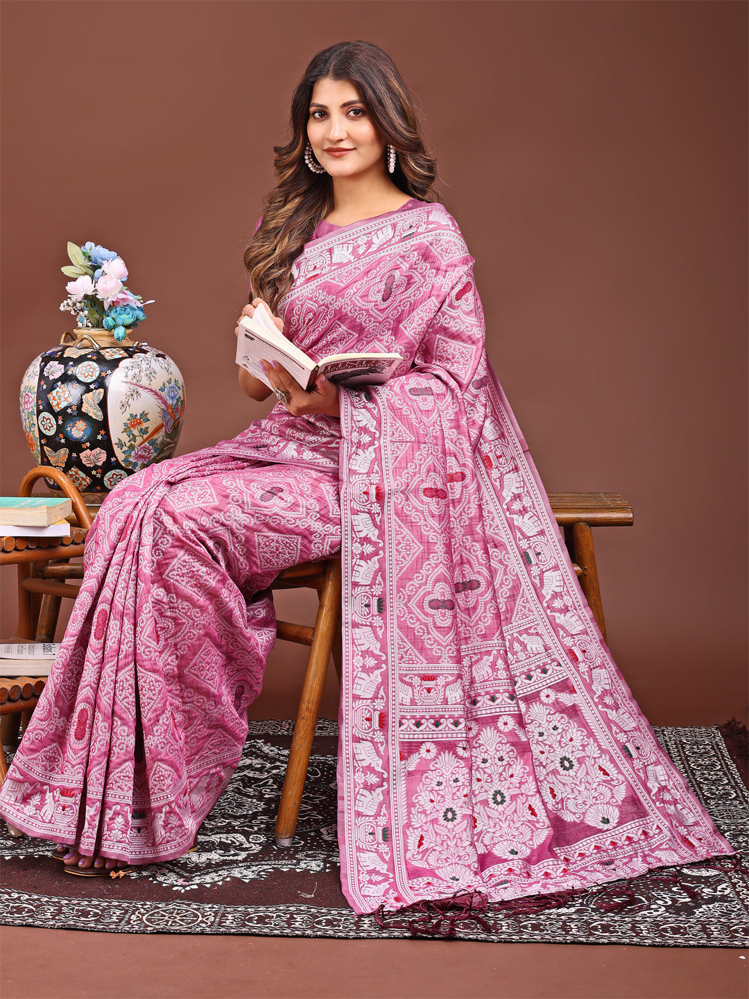 Shree Shyam Fashion Graceful Pink Printed Saree - A Symphony of Culture and Feminine Charm