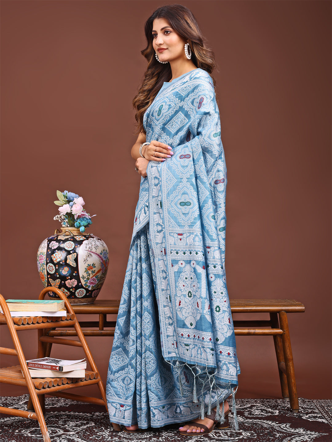 Shree Shyam Fashion Graceful Sky Blue Printed Saree - A Symphony of Culture and Feminine Charm