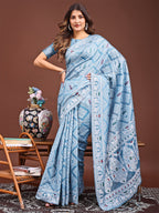 Shree Shyam Fashion Graceful Sky Blue Printed Saree - A Symphony of Culture and Feminine Charm