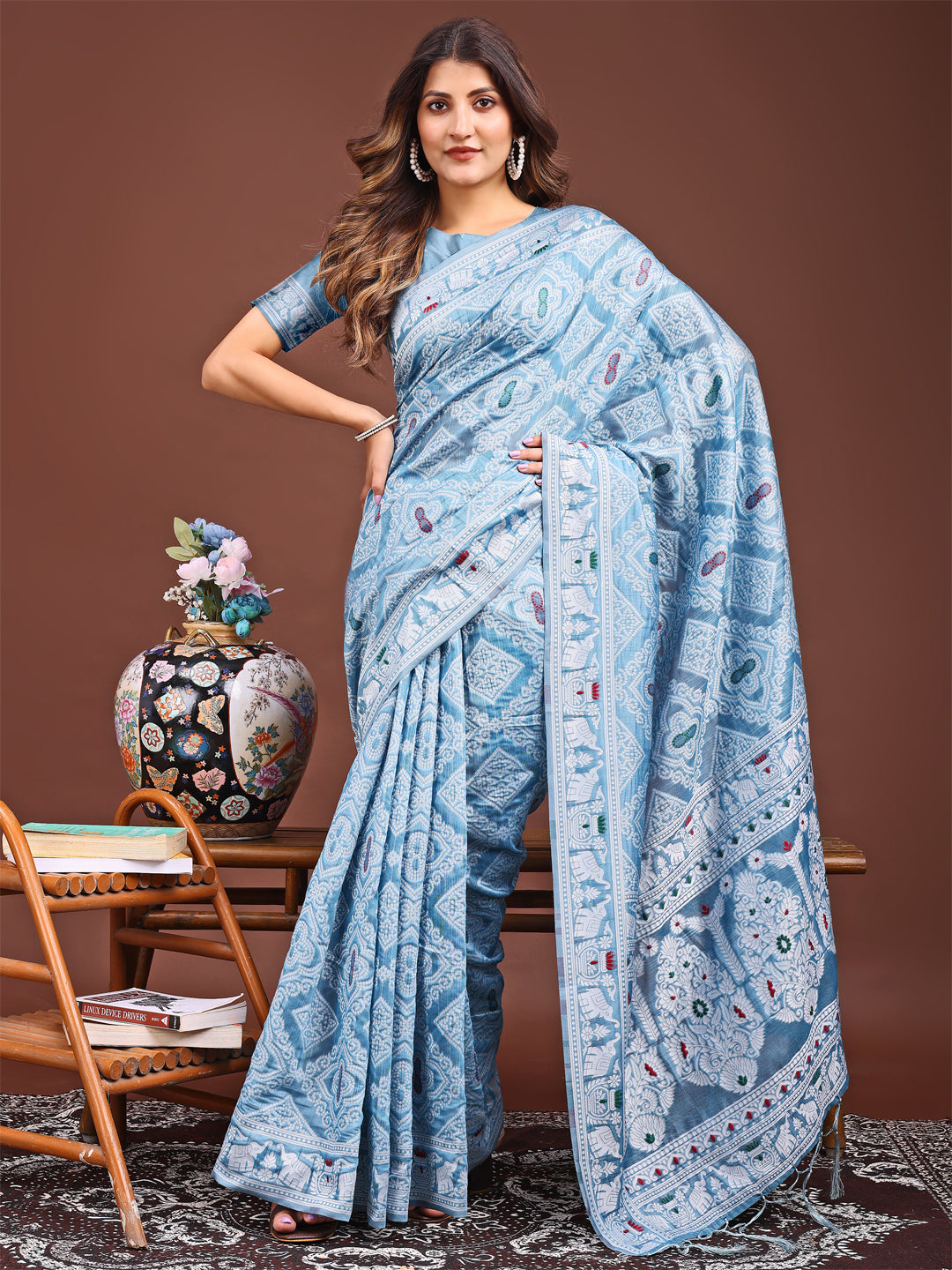 Shree Shyam Fashion Graceful Sky Blue Printed Saree - A Symphony of Culture and Feminine Charm