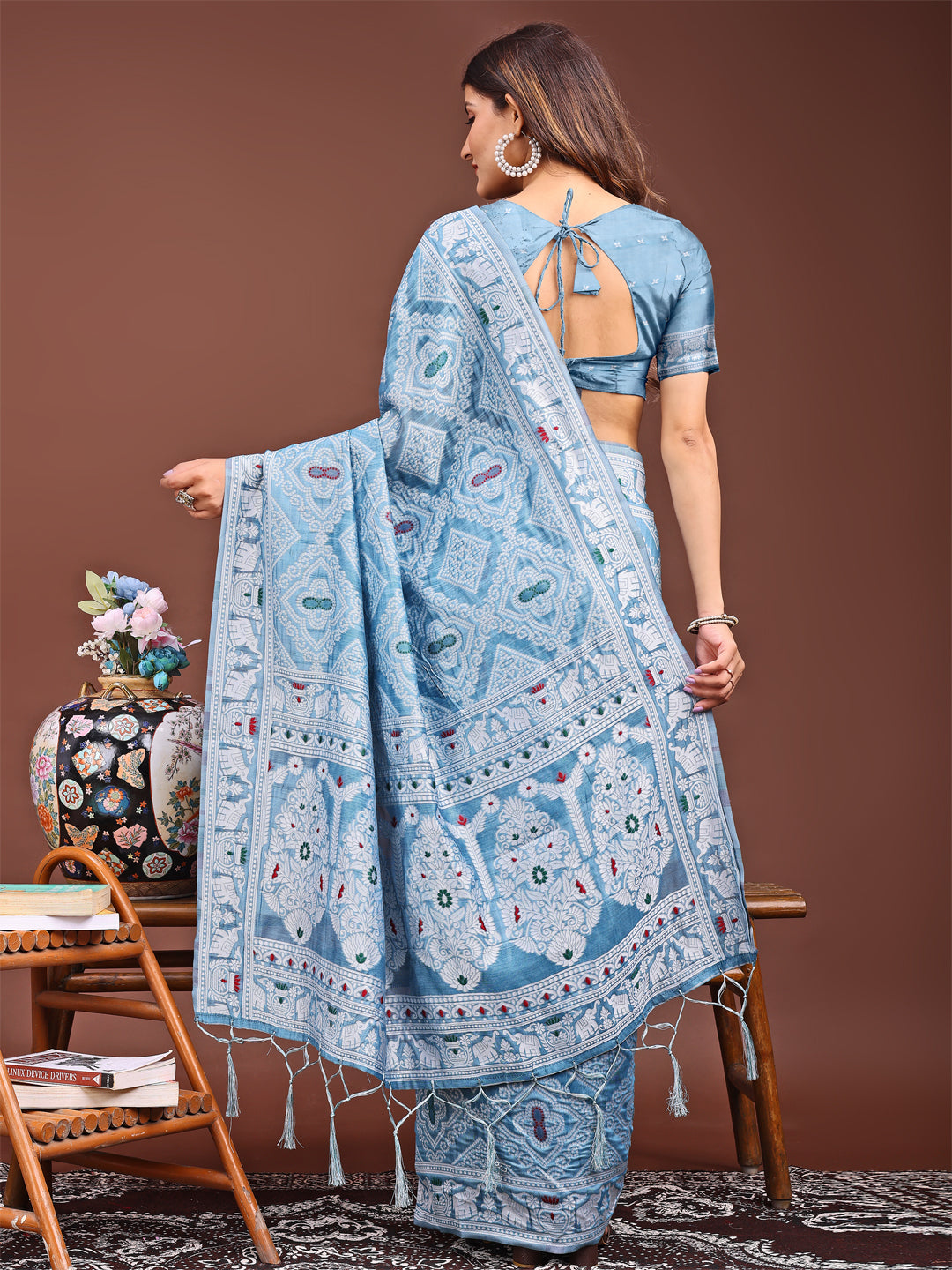 Shree Shyam Fashion Graceful Sky Blue Printed Saree - A Symphony of Culture and Feminine Charm