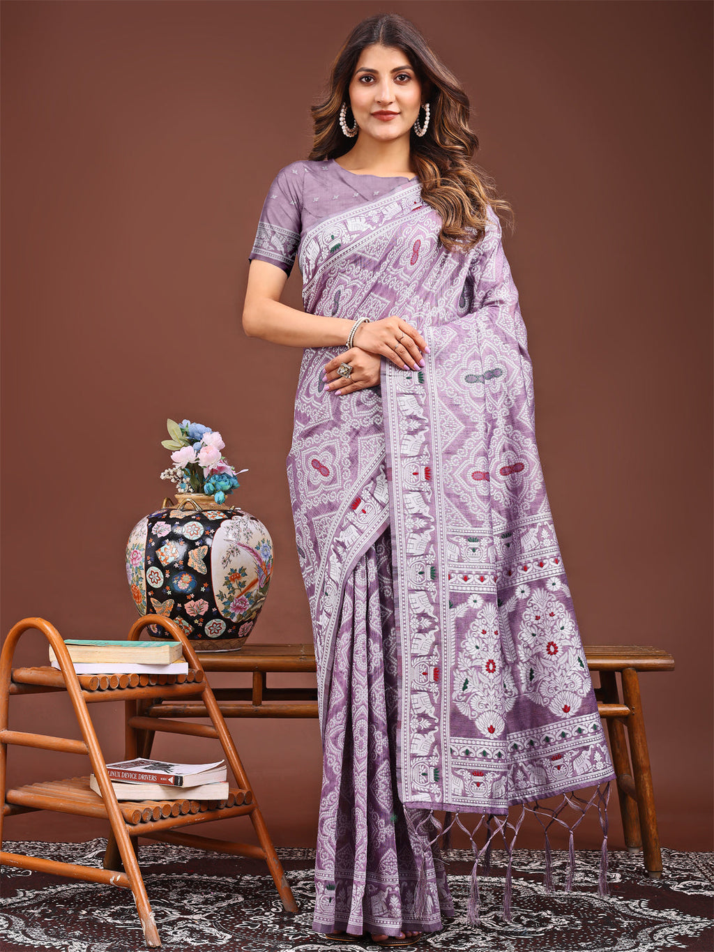 Shree Shyam Fashion Graceful Purple Printed Saree - A Symphony of Culture and Feminine Charm