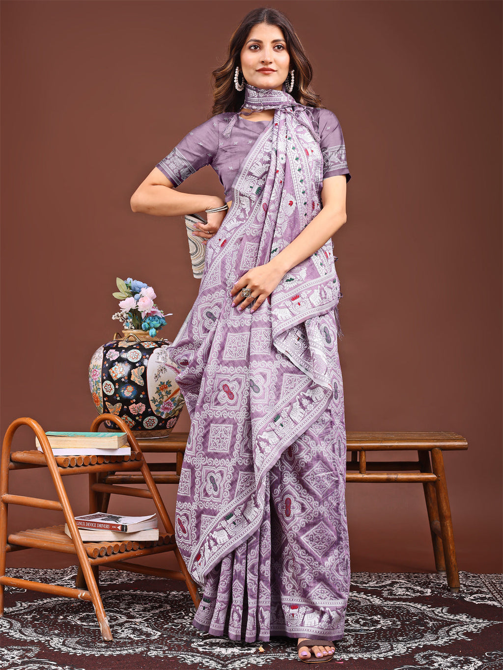 Shree Shyam Fashion Graceful Purple Printed Saree - A Symphony of Culture and Feminine Charm