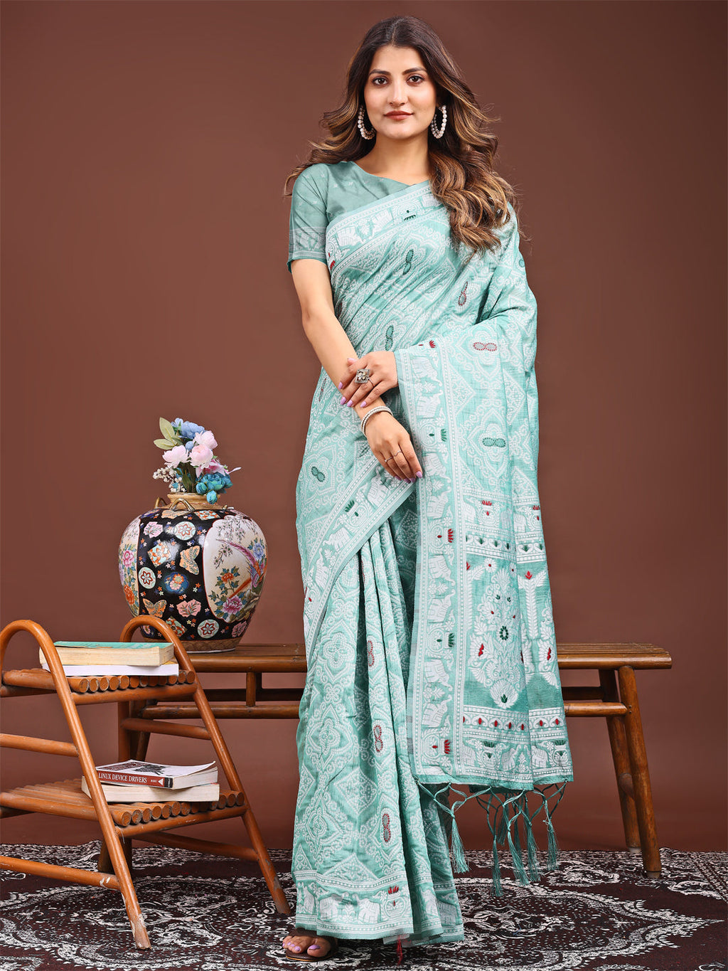 Shree Shyam Fashion Graceful Sea Green Printed Saree - A Symphony of Culture and Feminine Charm