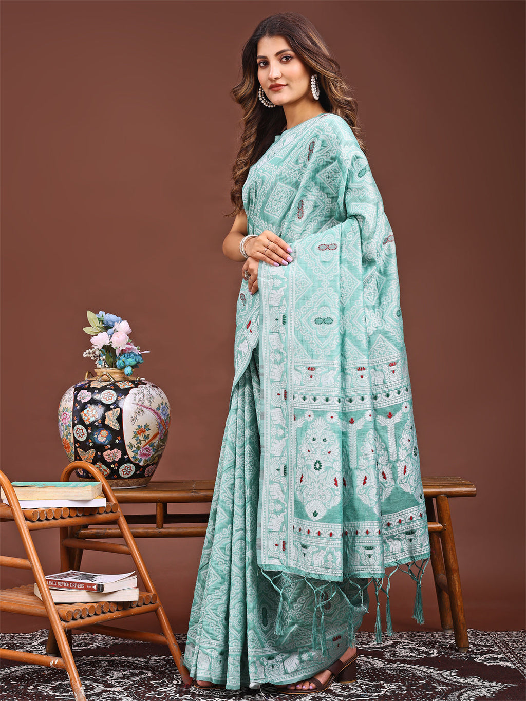 Shree Shyam Fashion Graceful Sea Green Printed Saree - A Symphony of Culture and Feminine Charm