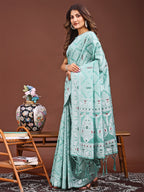 Shree Shyam Fashion Graceful Sea Green Printed Saree - A Symphony of Culture and Feminine Charm