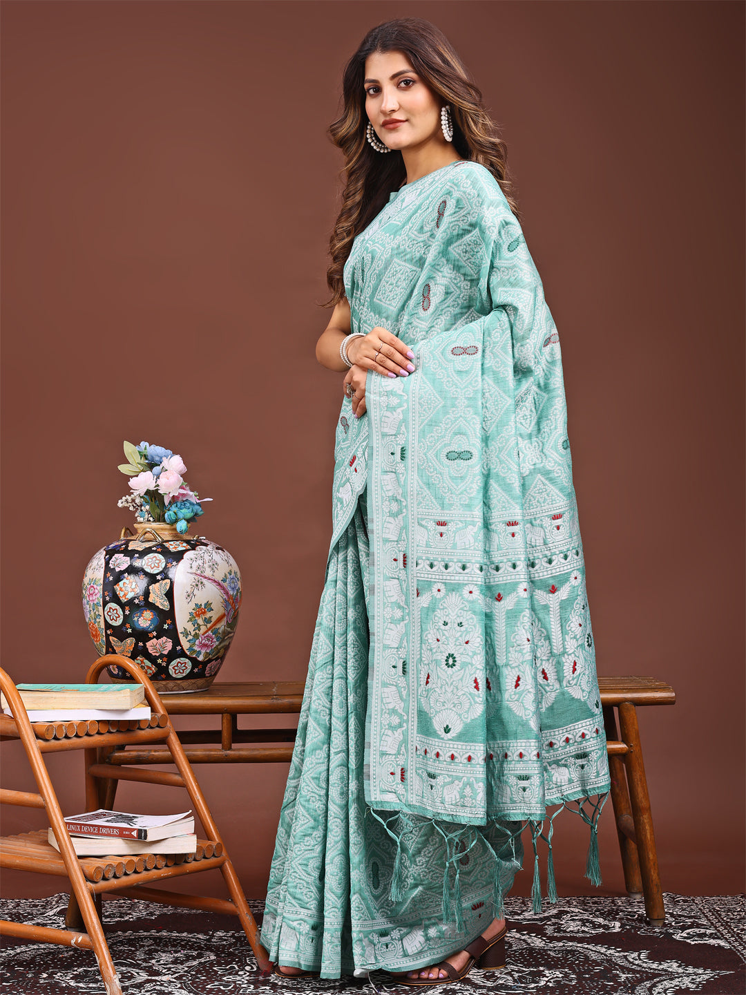 Shree Shyam Fashion Graceful Sea Green Printed Saree - A Symphony of Culture and Feminine Charm