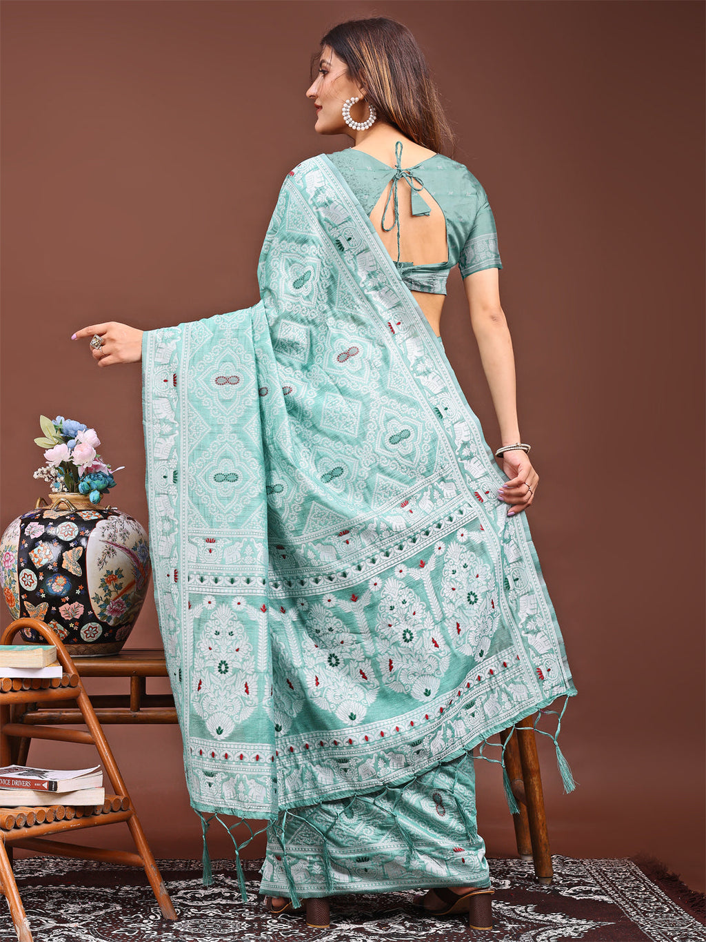 Shree Shyam Fashion Graceful Sea Green Printed Saree - A Symphony of Culture and Feminine Charm
