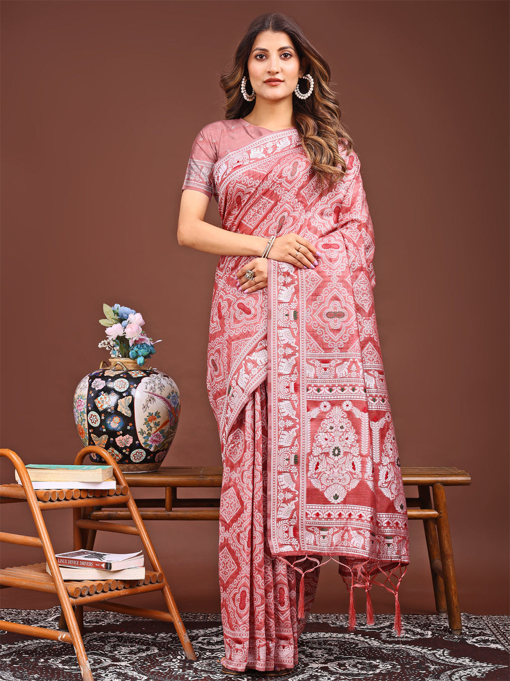 Shree Shyam Fashion Graceful Peach Printed Saree - A Symphony of Culture and Feminine Charm