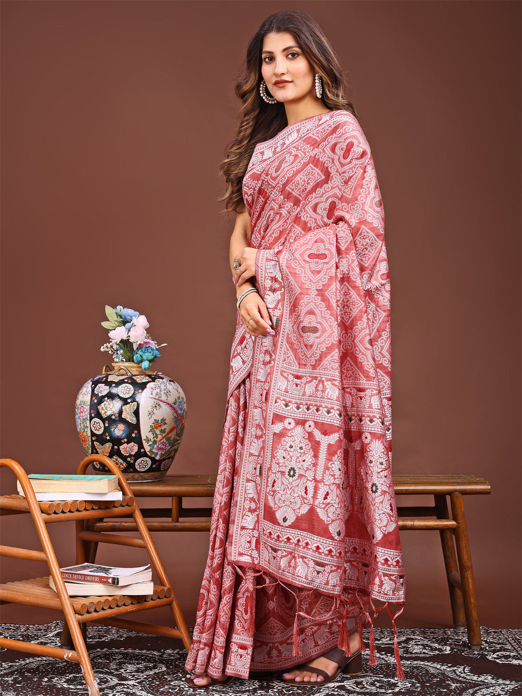Shree Shyam Fashion Graceful Peach Printed Saree - A Symphony of Culture and Feminine Charm