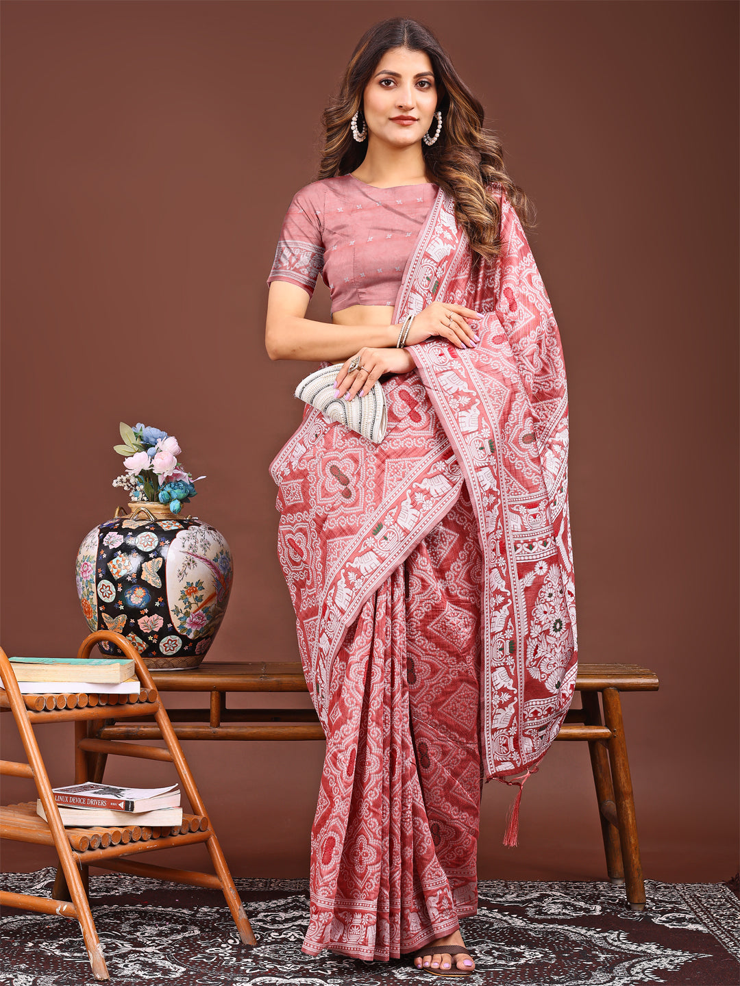 Shree Shyam Fashion Graceful Peach Printed Saree - A Symphony of Culture and Feminine Charm