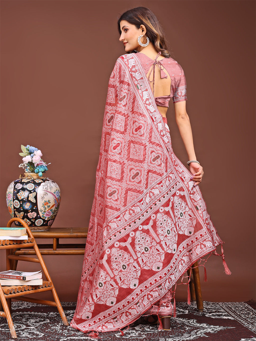 Shree Shyam Fashion Graceful Peach Printed Saree - A Symphony of Culture and Feminine Charm