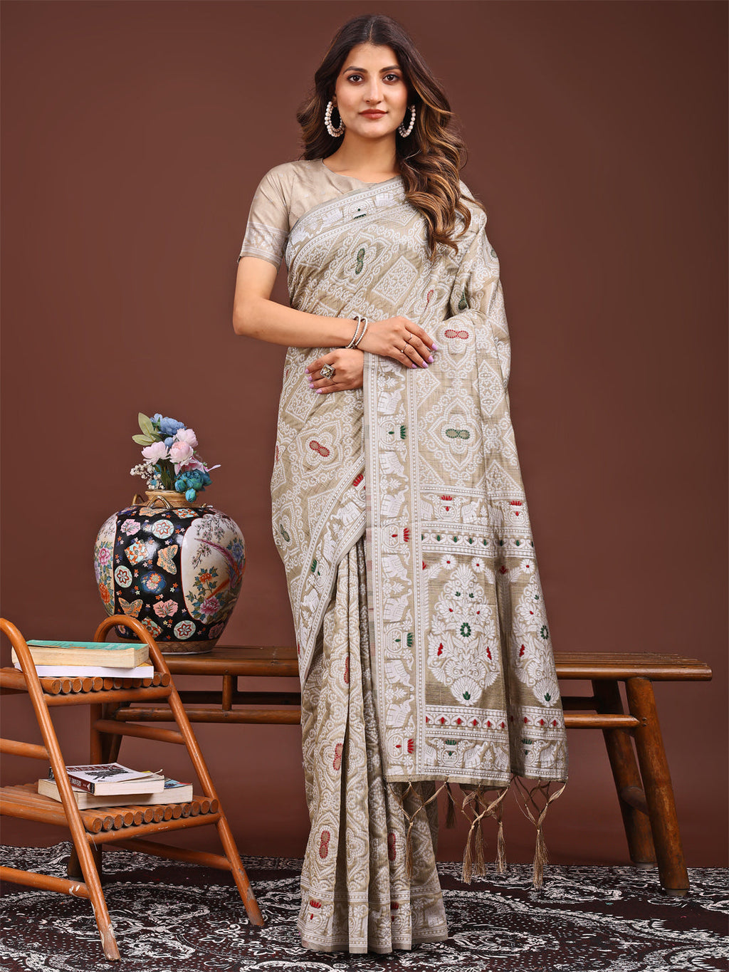 Shree Shyam Fashion Graceful Brown Printed Saree - A Symphony of Culture and Feminine Charm