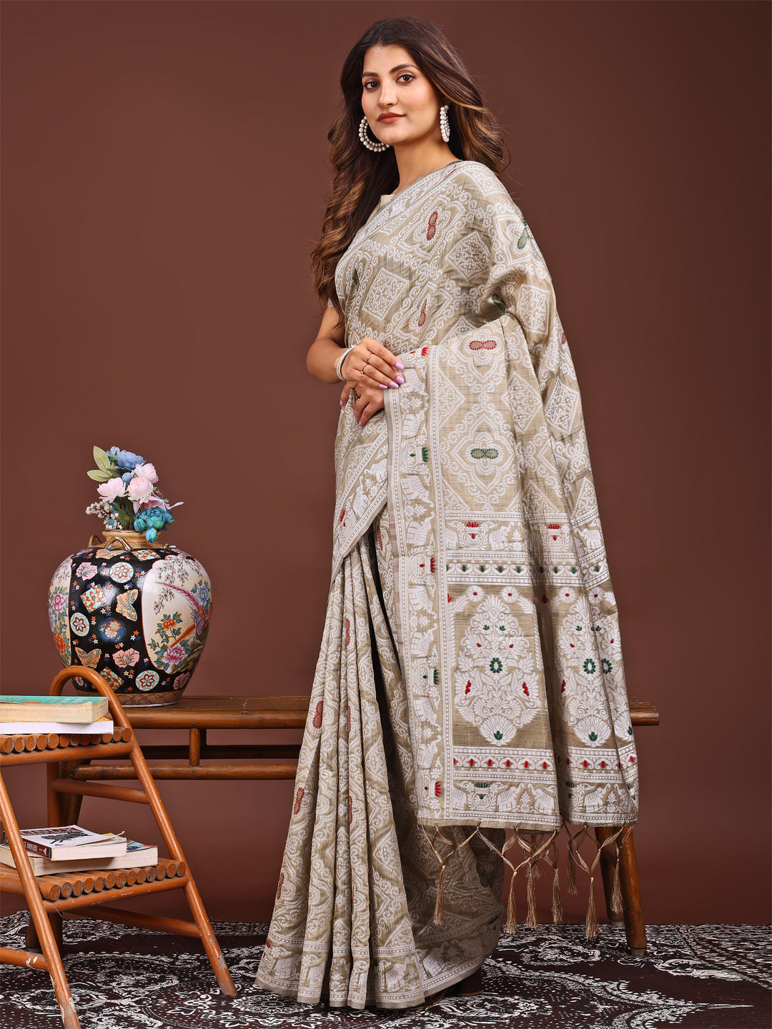 Shree Shyam Fashion Graceful Brown Printed Saree - A Symphony of Culture and Feminine Charm