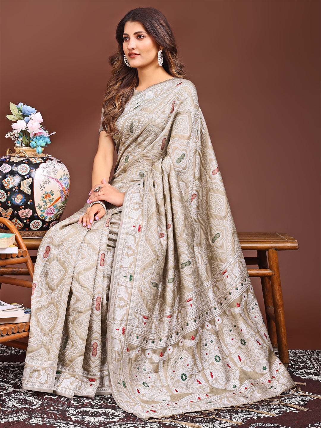Shree Shyam Fashion Graceful Brown Printed Saree - A Symphony of Culture and Feminine Charm