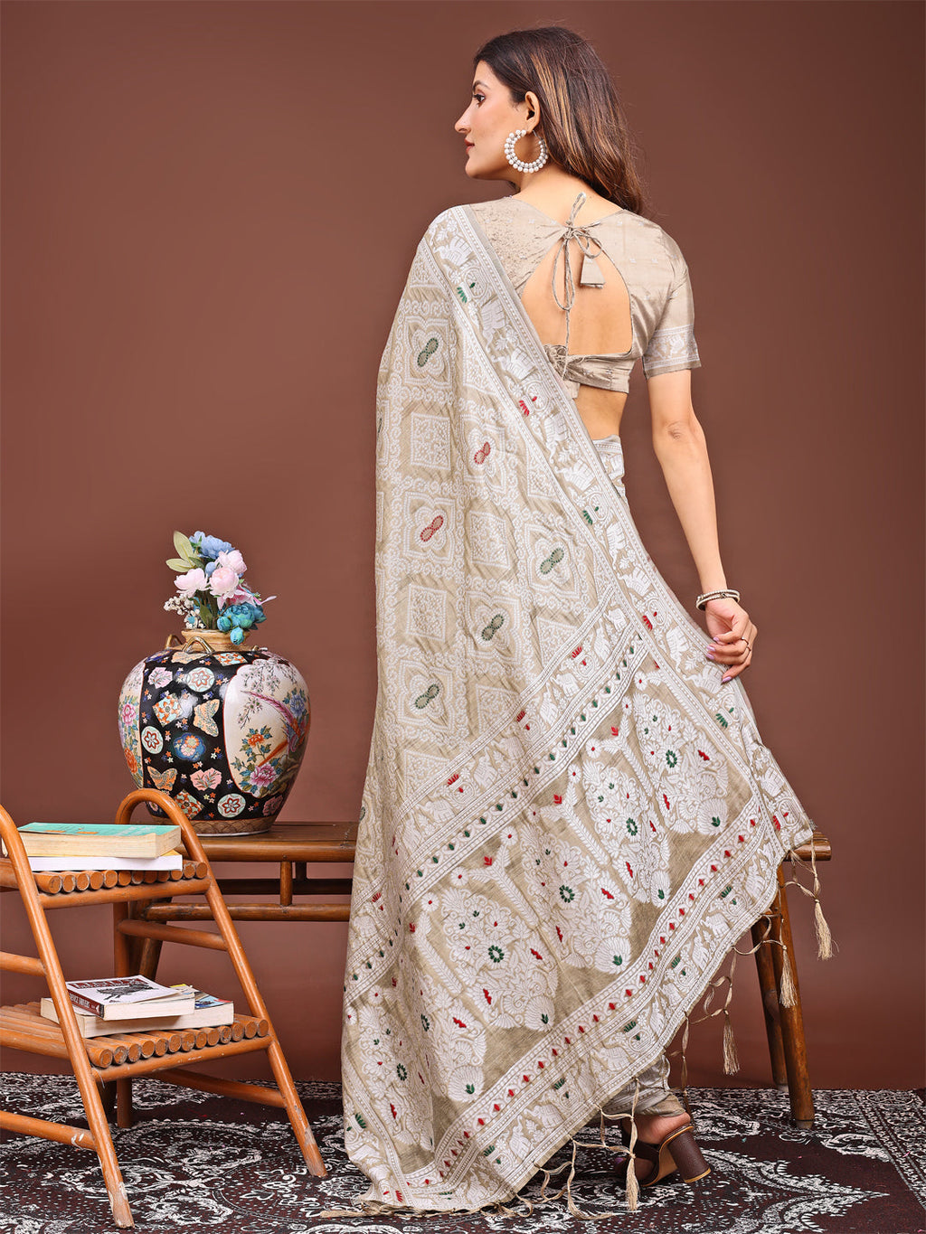Shree Shyam Fashion Graceful Brown Printed Saree - A Symphony of Culture and Feminine Charm
