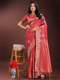 Shree Shyam Fashion Red Linen Cotton Saree with Woven Geometric Zari Motifs - Elegant Festive Wear for Women