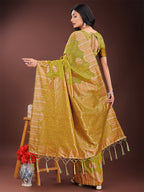 Shree Shyam Fashion Mustard Linen Cotton Saree with Woven Geometric Zari Motifs - Elegant Festive Wear for Women