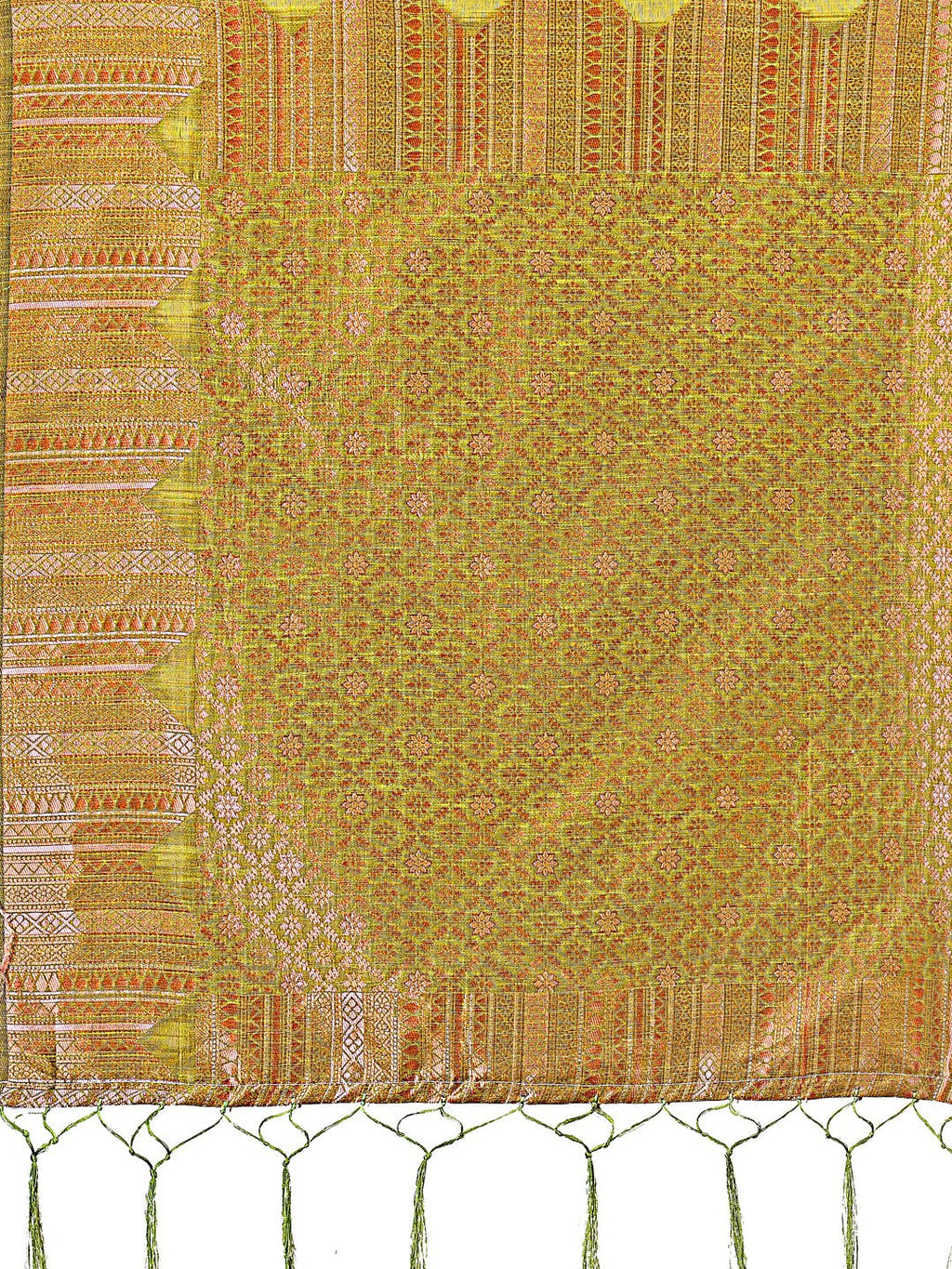 Shree Shyam Fashion Mustard Linen Cotton Saree with Woven Geometric Zari Motifs - Elegant Festive Wear for Women