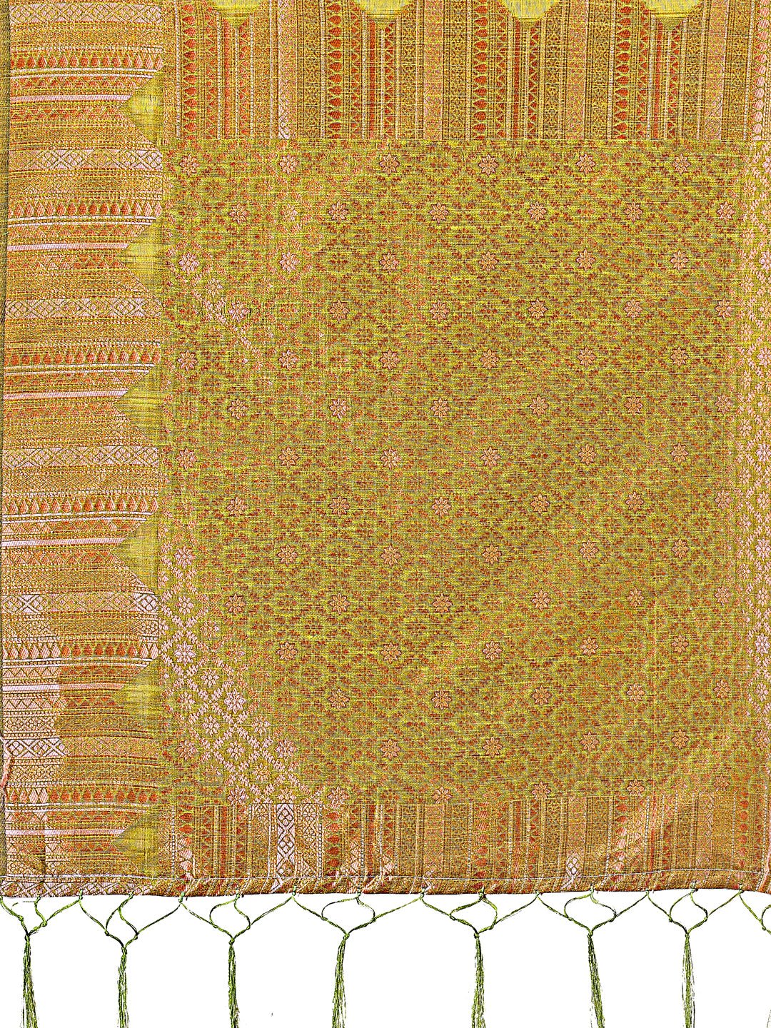 Shree Shyam Fashion Mustard Linen Cotton Saree with Woven Geometric Zari Motifs - Elegant Festive Wear for Women