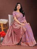 Shree Shyam Fashion Purple Linen Cotton Saree with Woven Geometric Zari Motifs - Elegant Festive Wear for Women