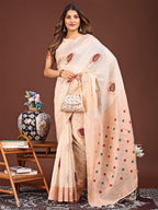 Shree Shyam Fashion Elegant Cream Woven Work Saree - A Whiff of Tradition Wrapped in Grace