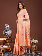 Shree Shyam Fashion Elegant Peach Woven Work Saree - A Whiff of Tradition Wrapped in Grace