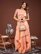 Shree Shyam Fashion Elegant Peach Woven Work Saree - A Whiff of Tradition Wrapped in Grace
